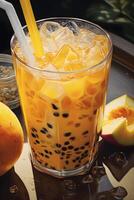 AI generated Refreshing bubble tea with tapioca pearls. AI generated photo