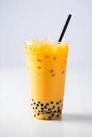 AI generated Refreshing bubble tea with tapioca pearls. AI generated photo