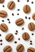 AI generated Coffee beans cookies on white background, top view. AI generated photo