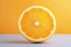 AI generated Half of an Orange on Table. Generative AI photo