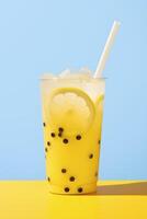 AI generated Bubble tea lemon juice with tapioca pearls. AI generated photo