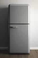 ai generado gris elegante refrigerador en un Doméstico ajuste. generativo ai foto