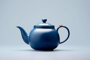 AI generated Blue minimalistic ceramic retro Teapot. Generative AI photo