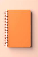 ai generado naranja espiral cuaderno en rosado antecedentes. generativo ai foto