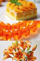 AI generated Orange Flowers and Cake Collage. Generative AI photo