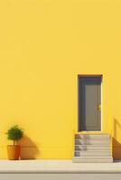AI generated Yellow Building With Door and Steps. AI generated photo