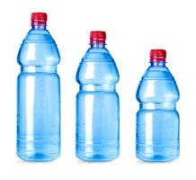 Set of Blue water bottles isolated on white with clipping path photo