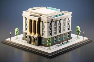 AI generated 3D model of bank building. Concept of financial literacy and investments. AI generated photo