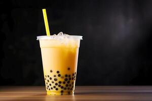 AI generated Refreshing bubble tea with tapioca pearls. AI generated photo