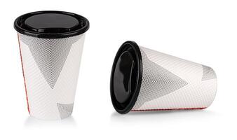 Clipping path of disposable paper cups isolated on white background photo