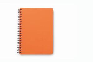 ai generado naranja espiral cuaderno en blanco antecedentes. generativo ai foto