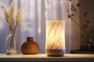 AI generated Aromatherapy and air humidifier lamp. Concept of home wellness practices. AI generated photo