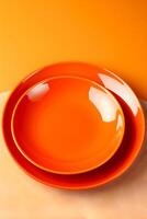 AI generated Close Up of Two Orange Bowls on Table. Generative AI photo