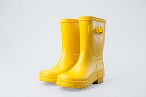 AI generated A Pair of Yellow Rain Boots on a White Background. AI generated photo