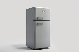 AI generated Gray silver refrigerator freezer on white background. Generative AI photo