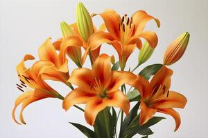 AI generated Vase Filled With Orange Flowers on Table. Generative AI photo