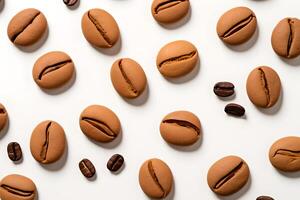 AI generated Coffee beans cookies on white background, top view. AI generated photo
