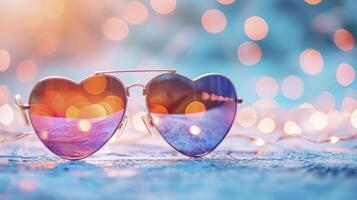 AI generated Heart-Shaped Sunglasses Against a Pastel Bokeh Background photo