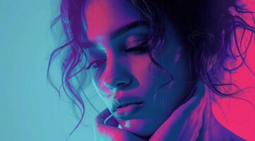 AI generated Graphic of a girl with depression in the style of color-blocked shapes photo