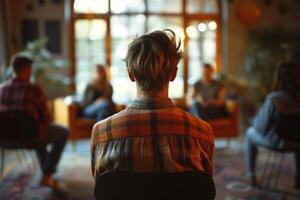 AI generated People sitting in chairs with therapists, in the style of loose gestures photo