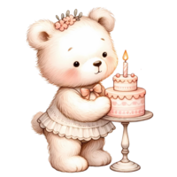 AI generated Cartoon animal watercolor with birthday cake png