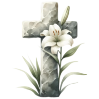 AI generated Cross with lily watercolor clipart for Easter png