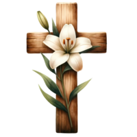 AI generated Cross with lily watercolor clipart for Easter png