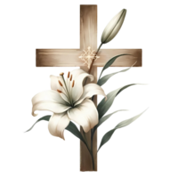 AI generated Cross with lily watercolor clipart for Easter png