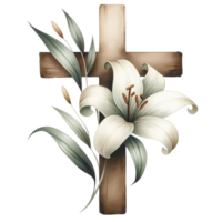 AI generated Cross with lily watercolor clipart for Easter png