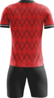 a soccer jersey with black shorts and red and white checkered pattern back view png