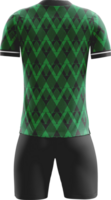 a soccer uniform with green and black patterns back view png