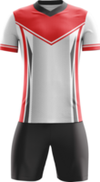 a soccer jersey with black shorts and red and white stripes png