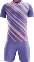 a purple soccer uniform with pink stripes front view png