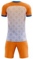 an orange soccer uniform with blue trim png