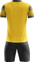 a yellow soccer jersey with black shorts png