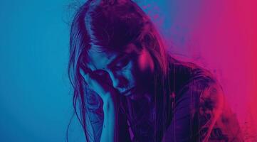 AI generated Graphic of a girl with depression in the style of color-blocked shapes photo