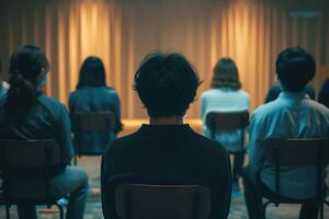 AI generated People sitting in chairs with therapists, in the style of loose gestures photo