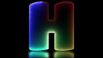 lowing looping letter H alphabet neon effect, black background video