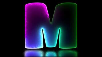 lowing looping letter M alphabet neon effect, black background video