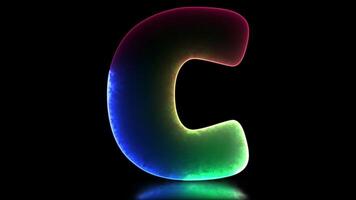 lowing looping letter C alphabet neon effect, black background video