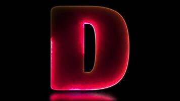 lowing looping letter D alphabet neon effect, black background video