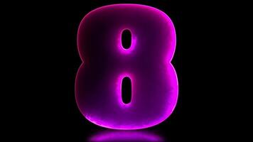 Glowing looping numbers 8 neon effect, black background. video