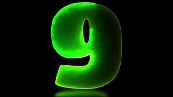 Glowing looping numbers 9 neon effect, black background. video