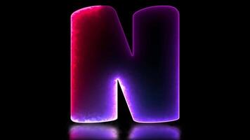 lowing looping letter N alphabet neon effect, black background video