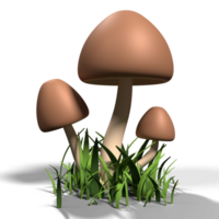 Mushroom and grass 3d render icon. 3D autumn mushroom. Mushroom and grass icon. Farm and agriculture icon. 3D rendering png