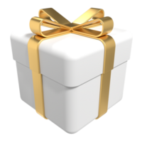 Weiß Geschenk Box mit Gold Schleife. realistisch Weiß Papier Geschenk Box mit golden Band Bogen. Urlaub oder saisonal Rabatt dekorativ Elemente. 3d Rendern png