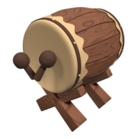 Mosque drum for ramadan. Bedug drum 3d ramadan icon. 3D rendering drum with sticks. Islamic bedug drum cartoon style png