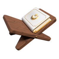 islamisch golden heilig Koran Buch mit Stand Symbol. golden heilig Koran Ramadan Symbol. 3d Rendern heilig Koran isoliert. Koran 3d Symbol Illustration png