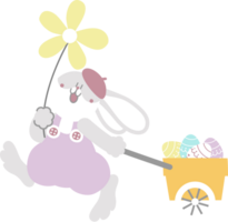 contento Pascua de Resurrección con conejito conejo, carro, flor y huevo, plano png transparente dibujos animados personaje diseño