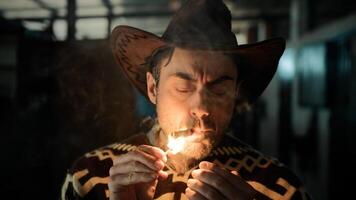 Man smoke a cigar in the night photo
